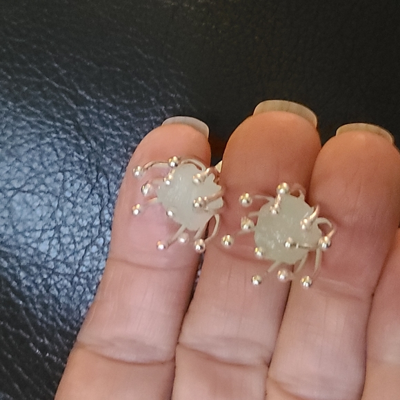 Aquamarine RAW large 6k spike sterling earrings NEW - Picture 6 of 9